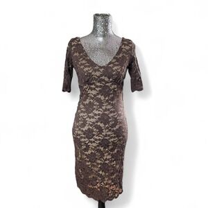 Vintage 90s Grunge Lace Chocolate Brown Mini Dress 6 Cocktail Fairycore‎ Pixie
